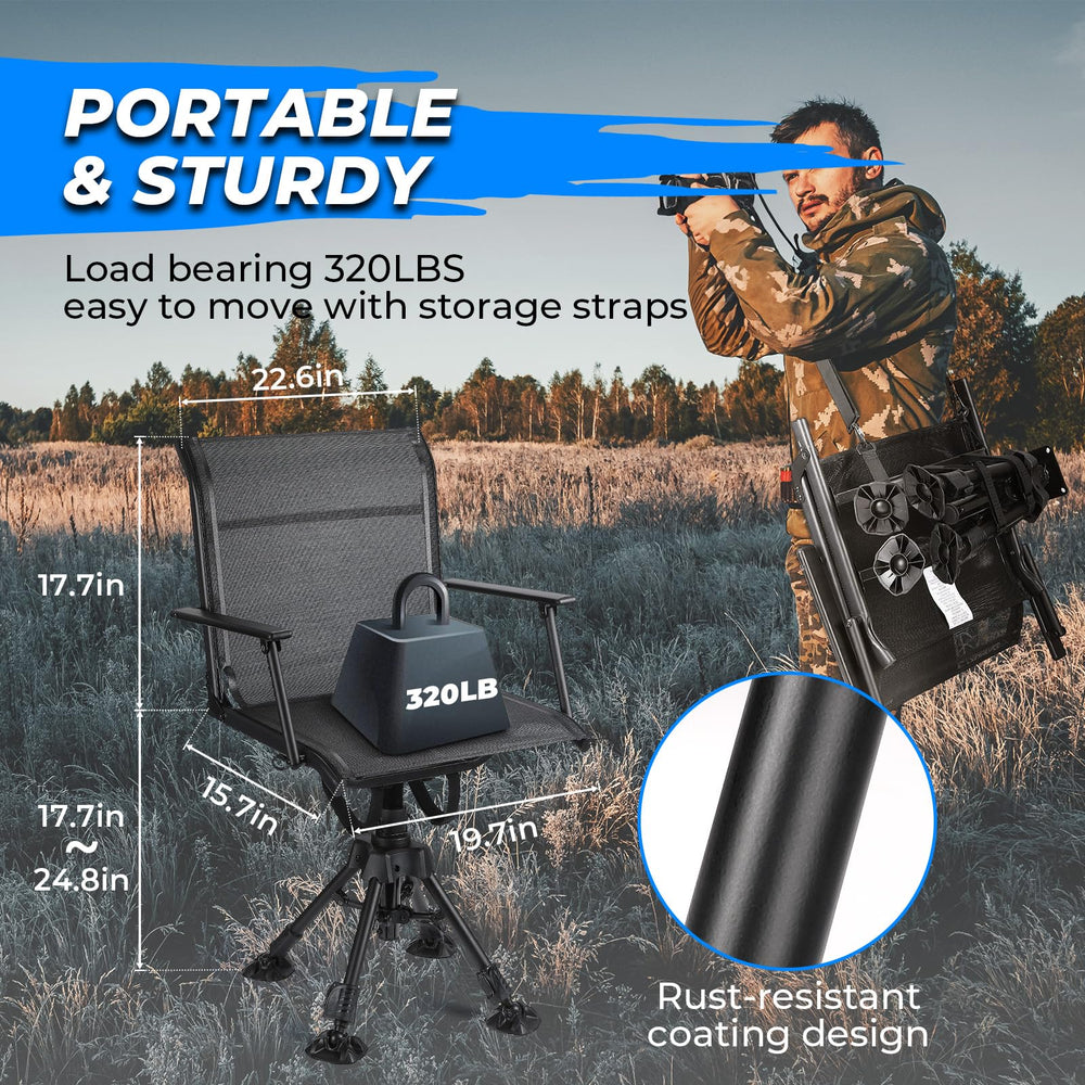 KEMIMOTO hunting blind chair silent swivel supports stealthy wildlife viewing.