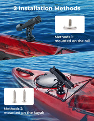 360-degree rotatable kayak rod holder in use