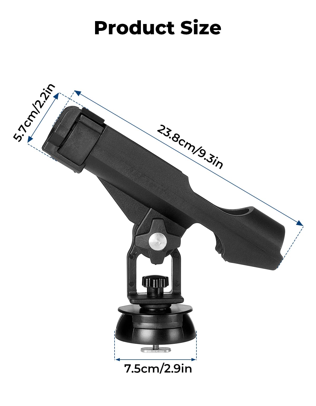 Universal fit for most kayak tracks with rod holder