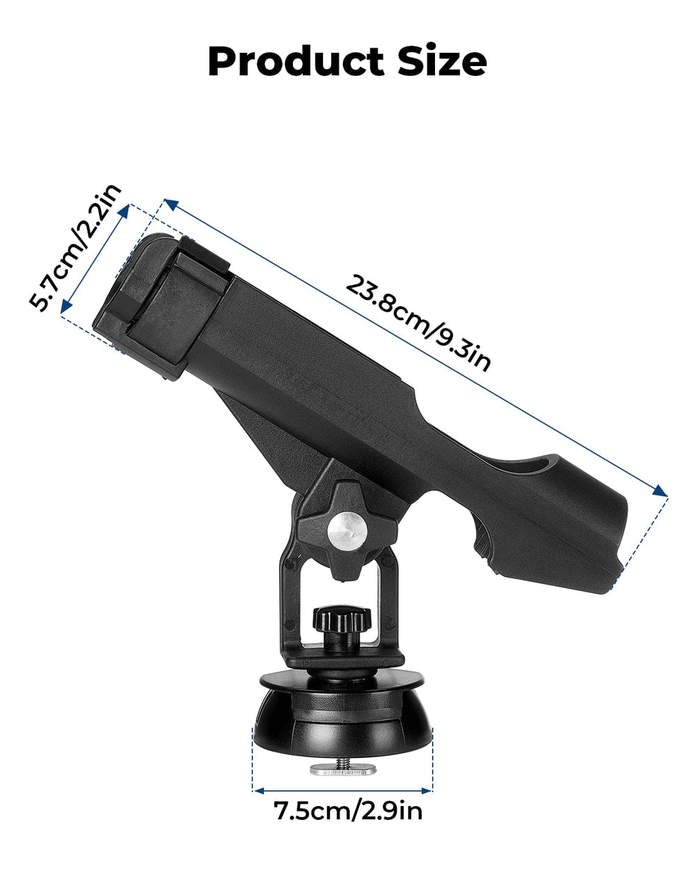 Universal fit for most kayak tracks with rod holder