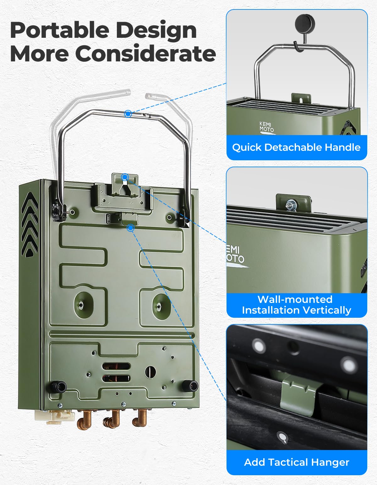 Kemimoto tankless water heater with overheat protection safety feature