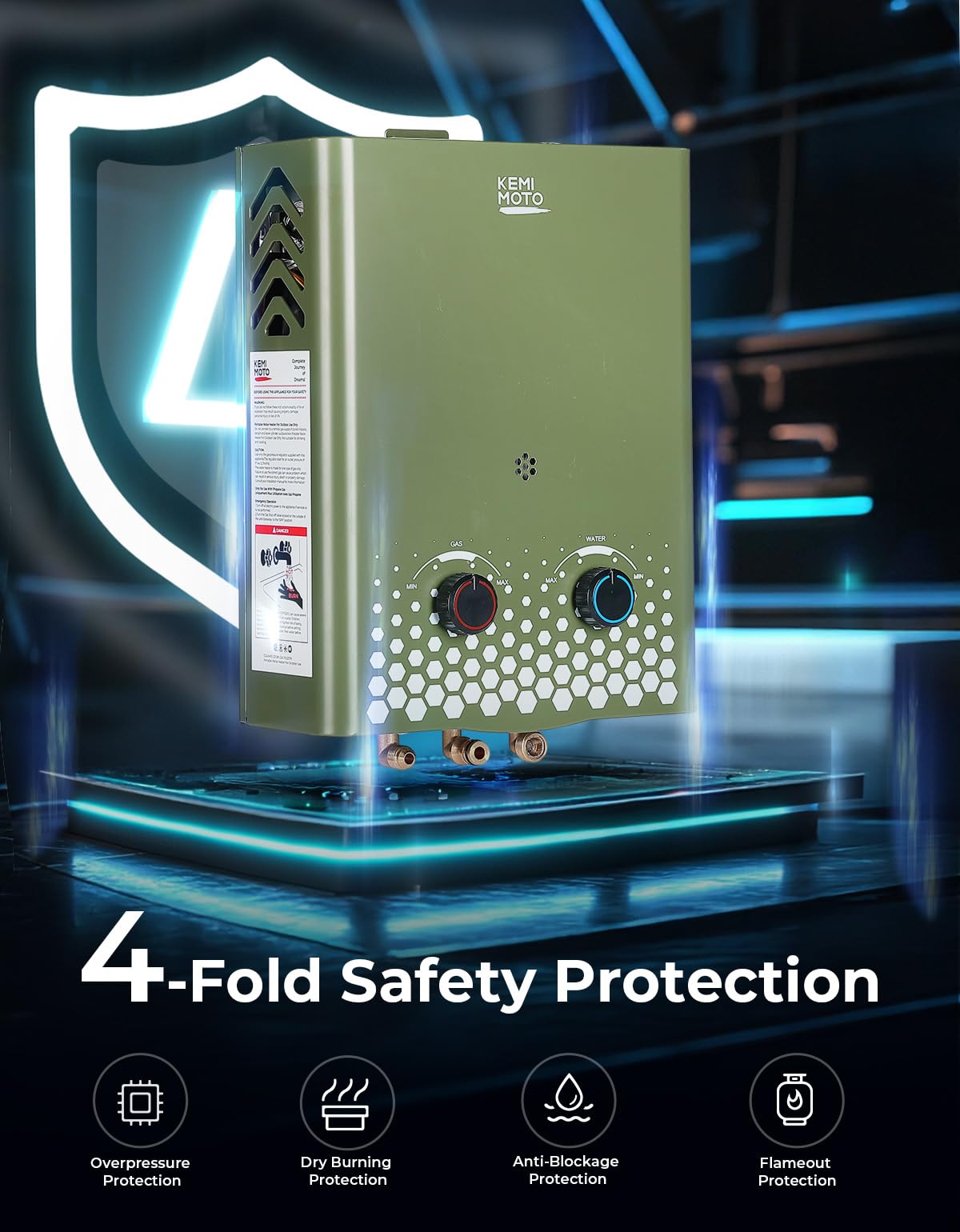 Kemimoto tankless water heater portable at 11 lbs for easy travel