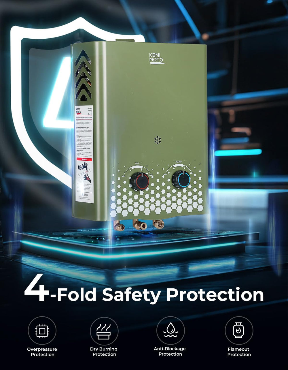 Kemimoto tankless water heater portable at 11 lbs for easy travel