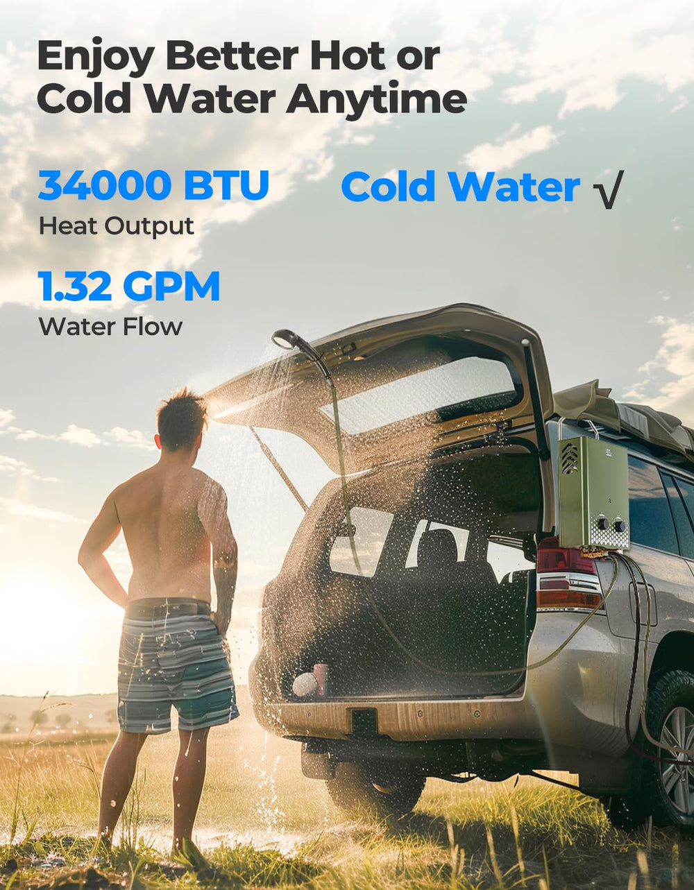 Kemimoto tankless water heater demonstrating rapid heating for quick hot water