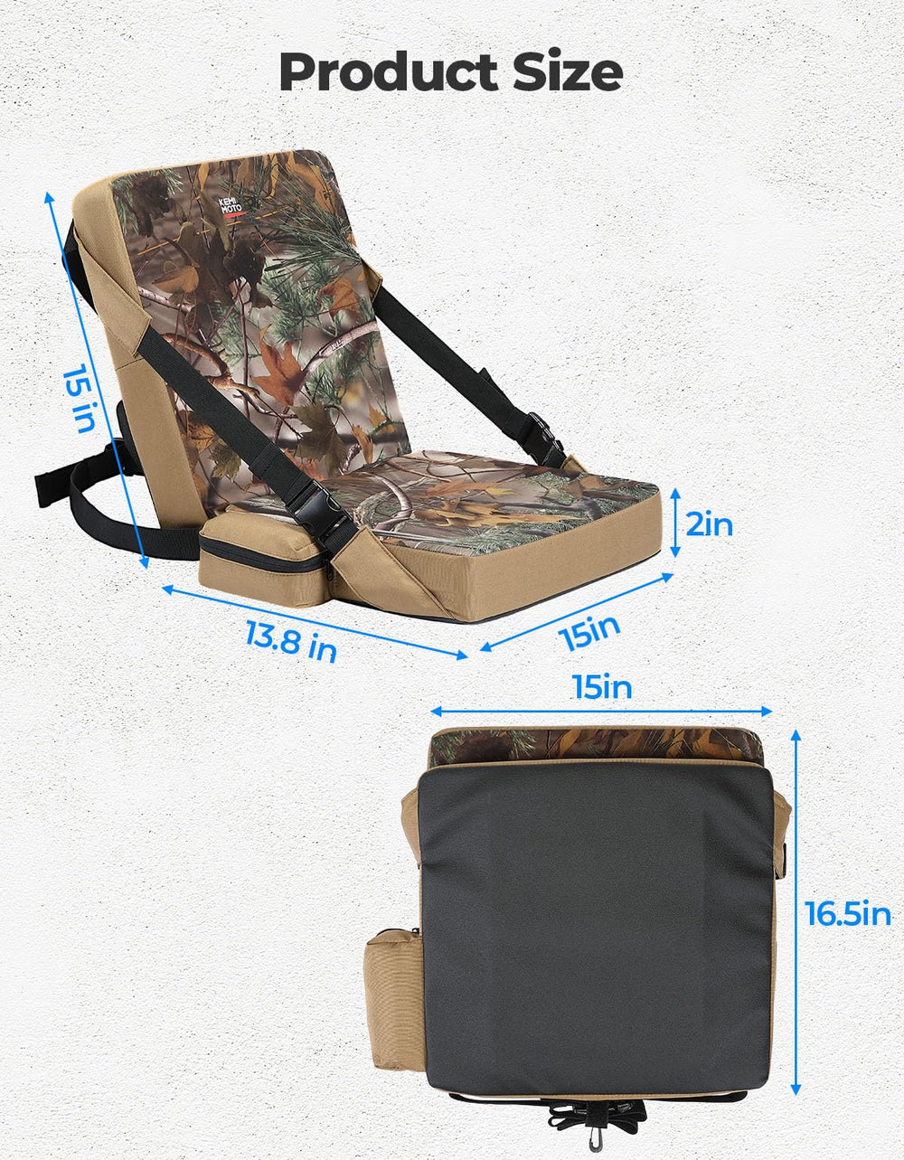 KEMIMOTO tree-stand strap attachment keeps cushion stable during climbs or sits