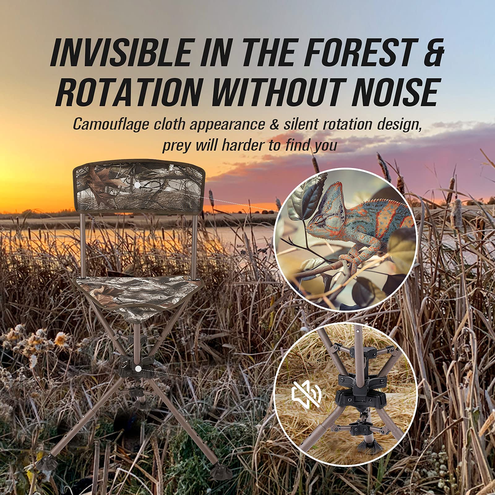 KEMIMOTO tripod swivel hunting chair sturdy steel frame ensures reliability in rugged use
