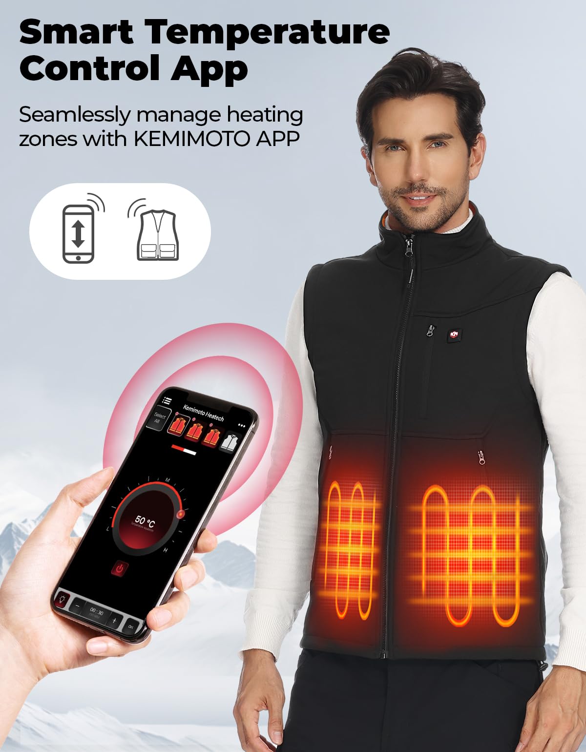 KEMIMOTO heated vest battery pack in use powering long warmth during activities