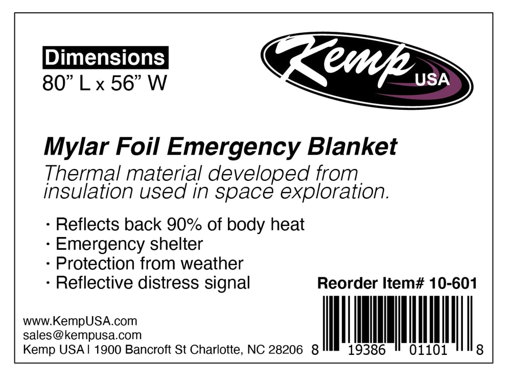 Kemp USA Mylar blanket serves as a weather shield against wind and moisture.