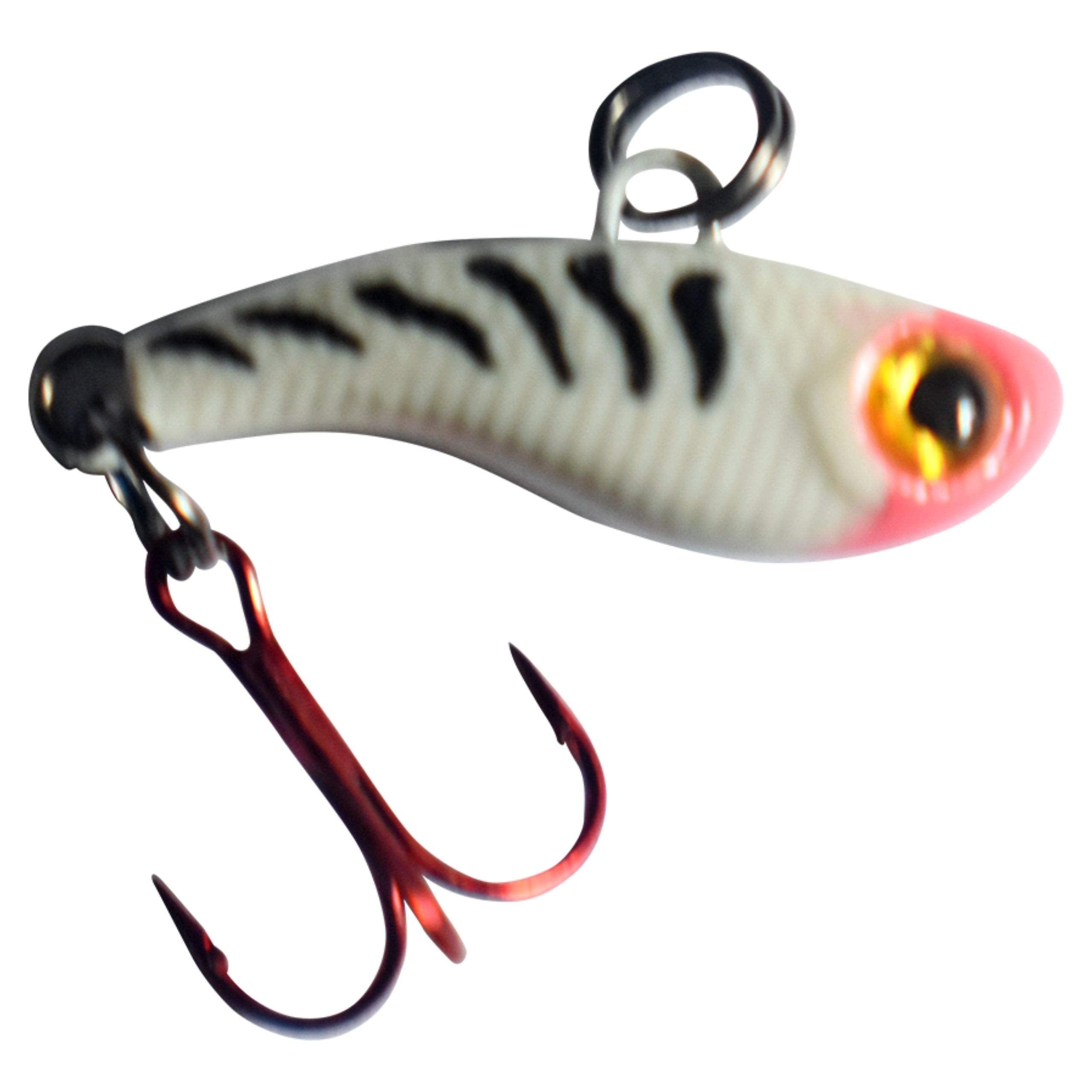 Kenders Outdoors T-Rip Mini Vibe Bait in White Tiger Glow attracting panfish