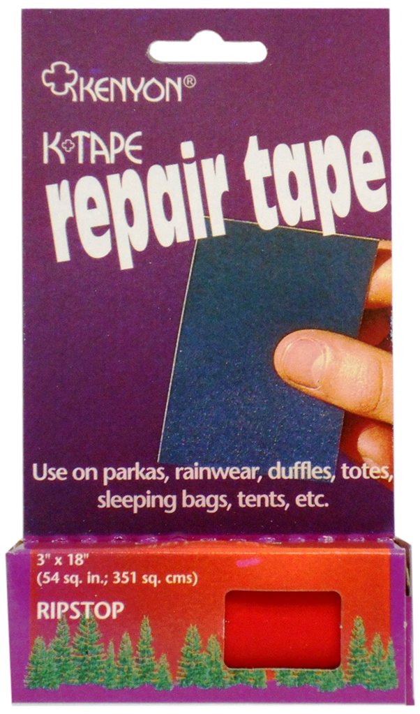 Kenyon Ripstop Repair Tape in red 3x18 inches, ideal for quick nylon gear repairs.