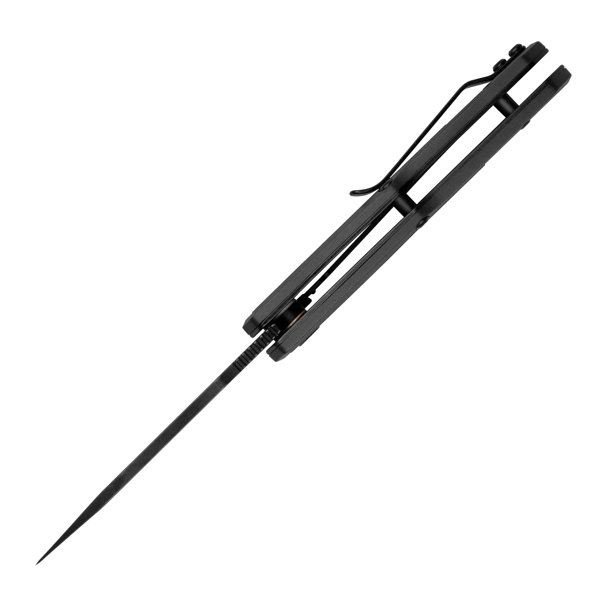 Black reverse Tanto blade with light-weight handle cutouts