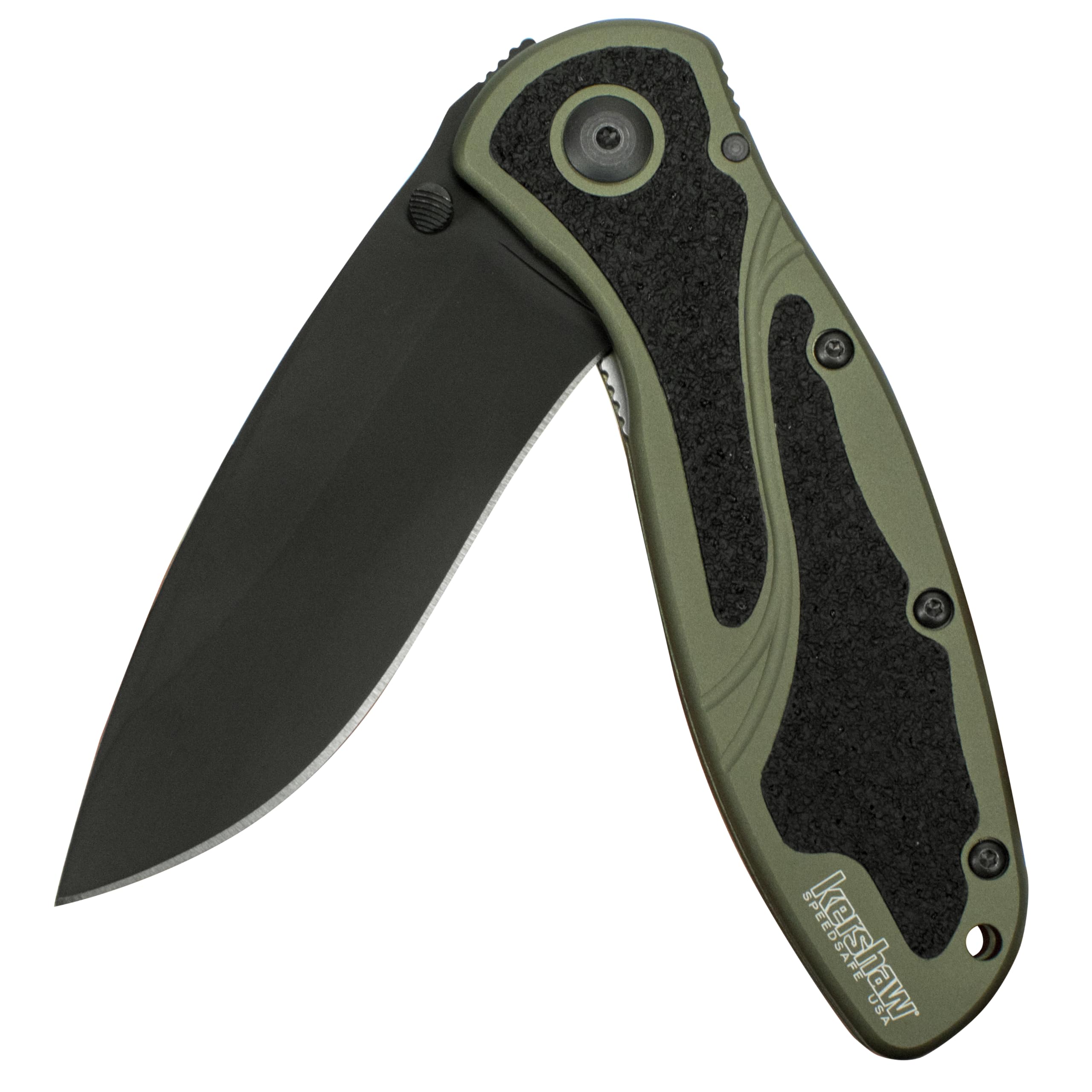 Front view of Kershaw Blur olive and black pocket knife