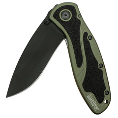 Front view of Kershaw Blur olive and black pocket knife