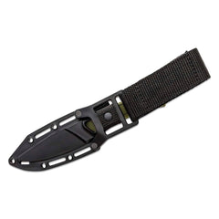 Molded sheath with webbing slots and drainage hole