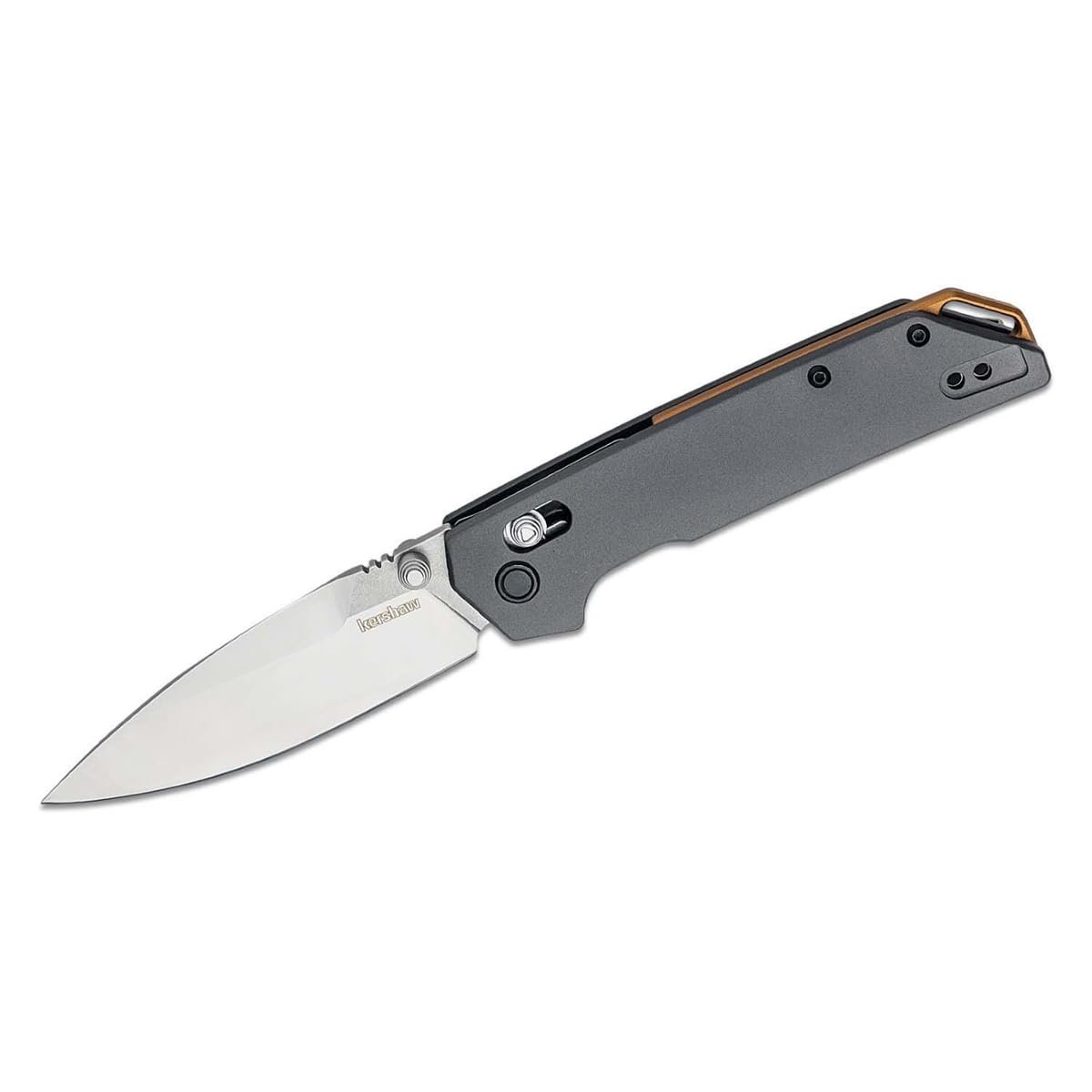 Open view of Kershaw Iridium folding knife with gray aluminum handle