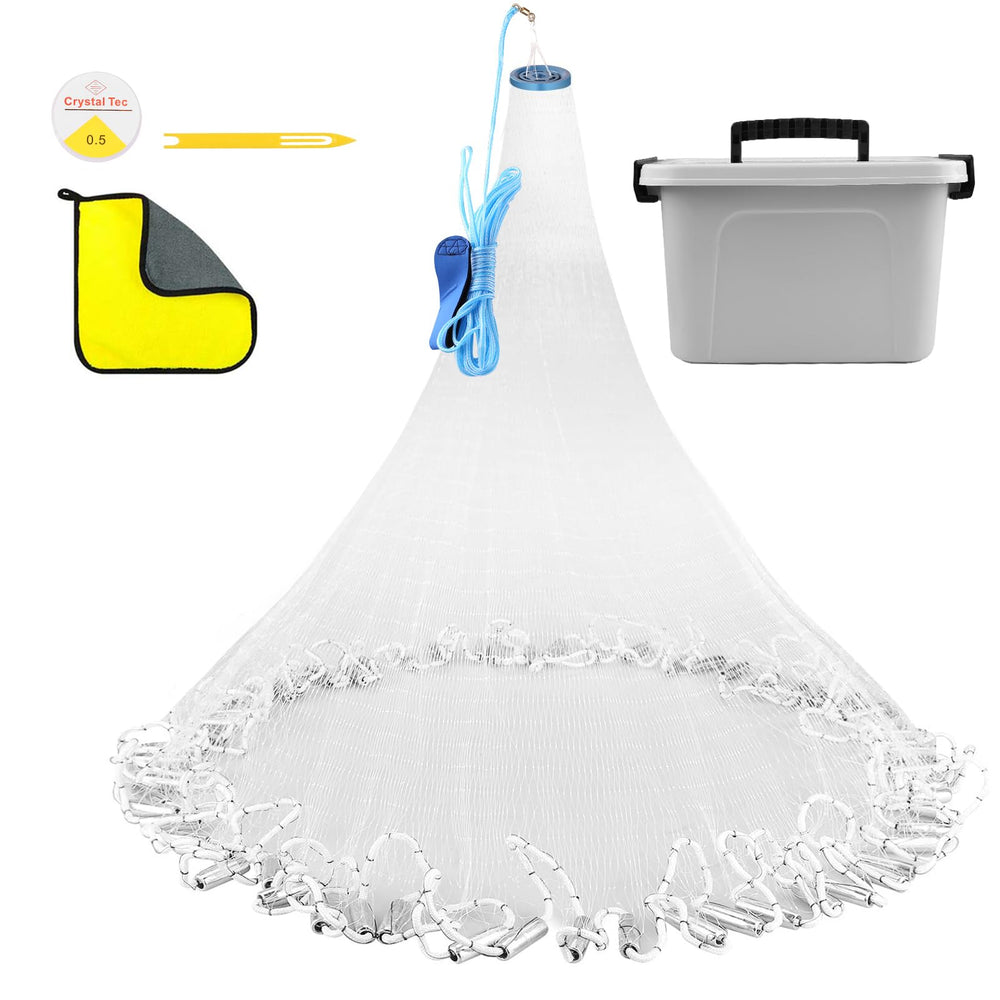 KescherAb cast net with utility box and kit ready for quick bait captures