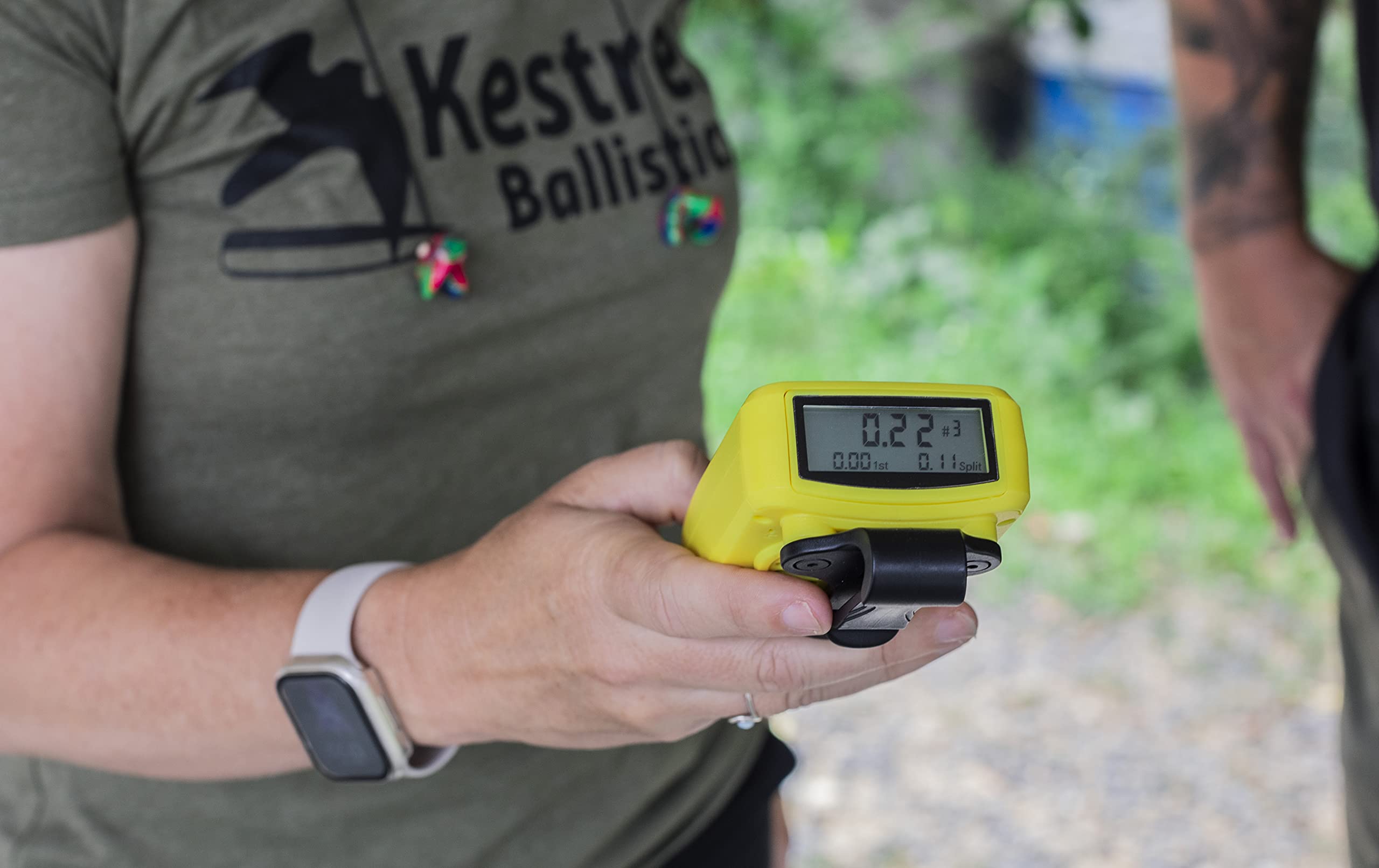 Kestrel Ballistics KST1000 shot timer back view highlighting rugged build.