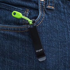 Close-up of KO clip showing hardened spring steel and black PVD finish