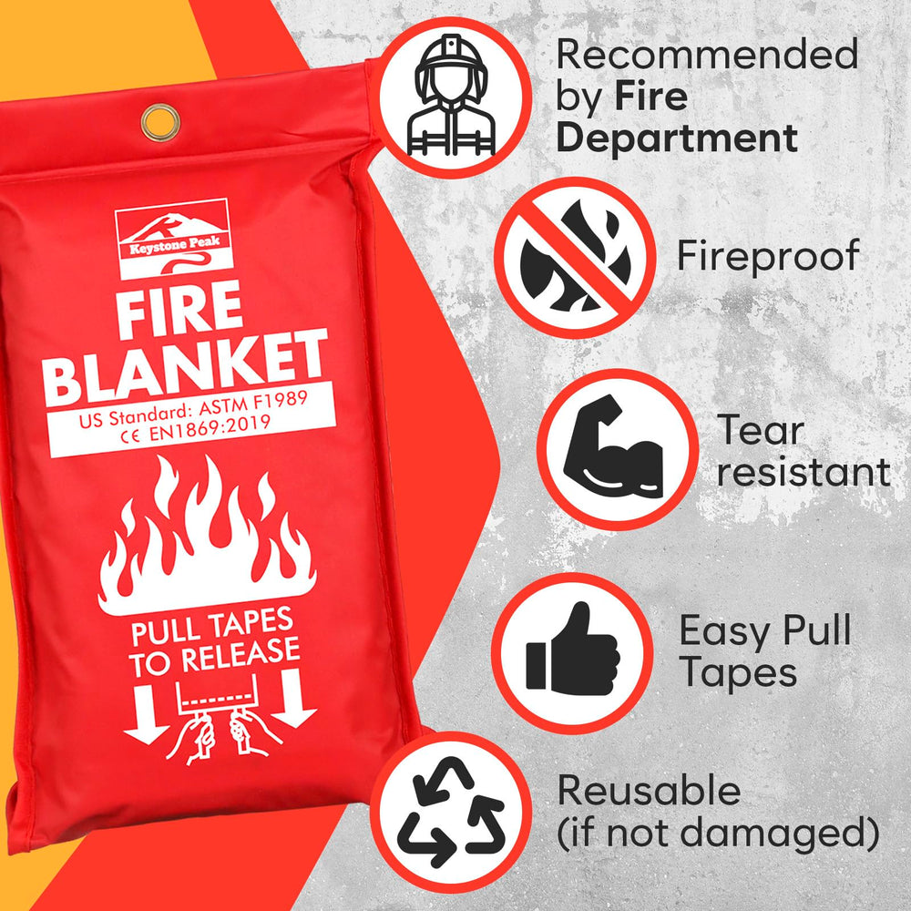 Keystone Peak kitchen-use fire blanket in the cabinet ready for grease fire safety