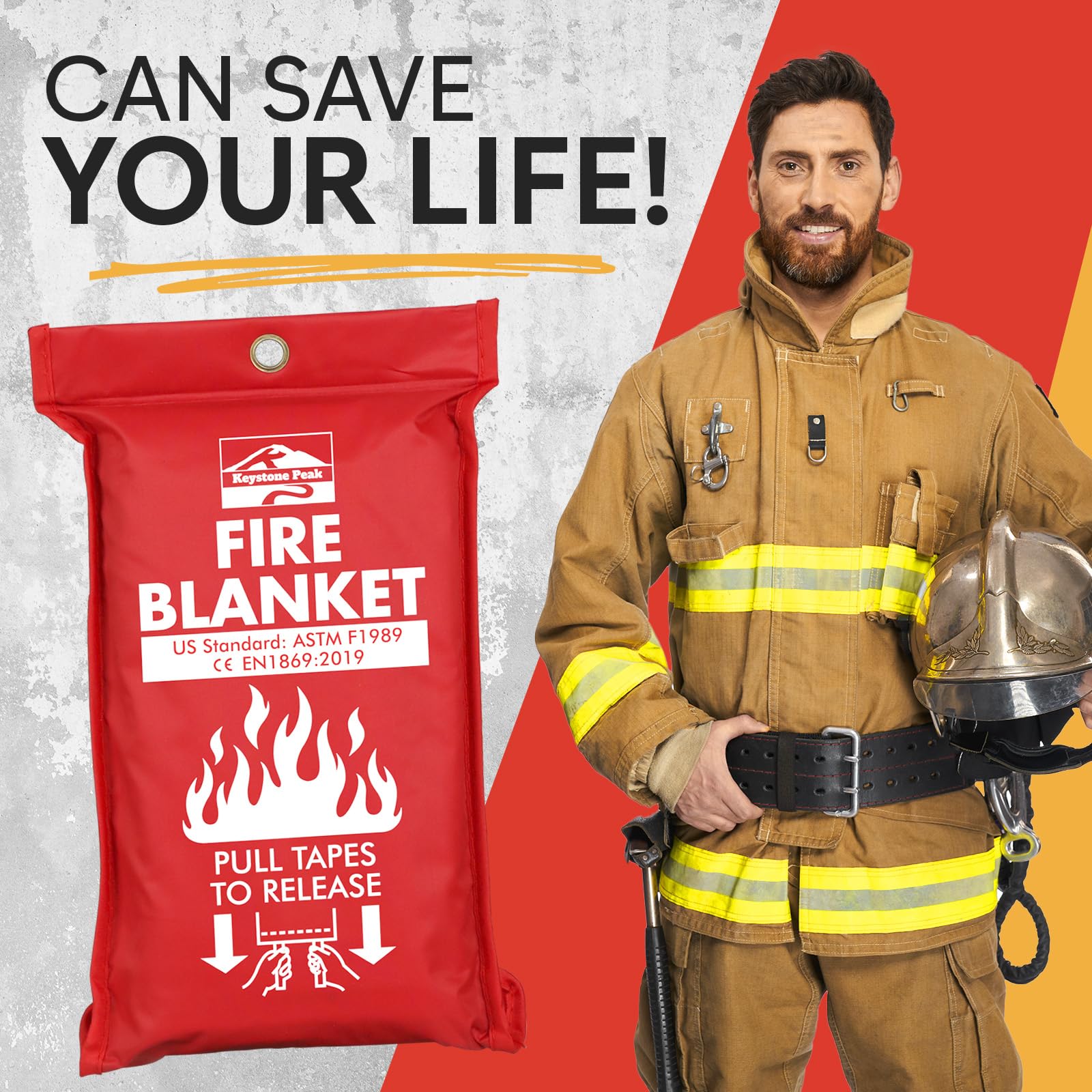 Keystone Peak fire blanket pull tabs in action for fast smothering of flames
