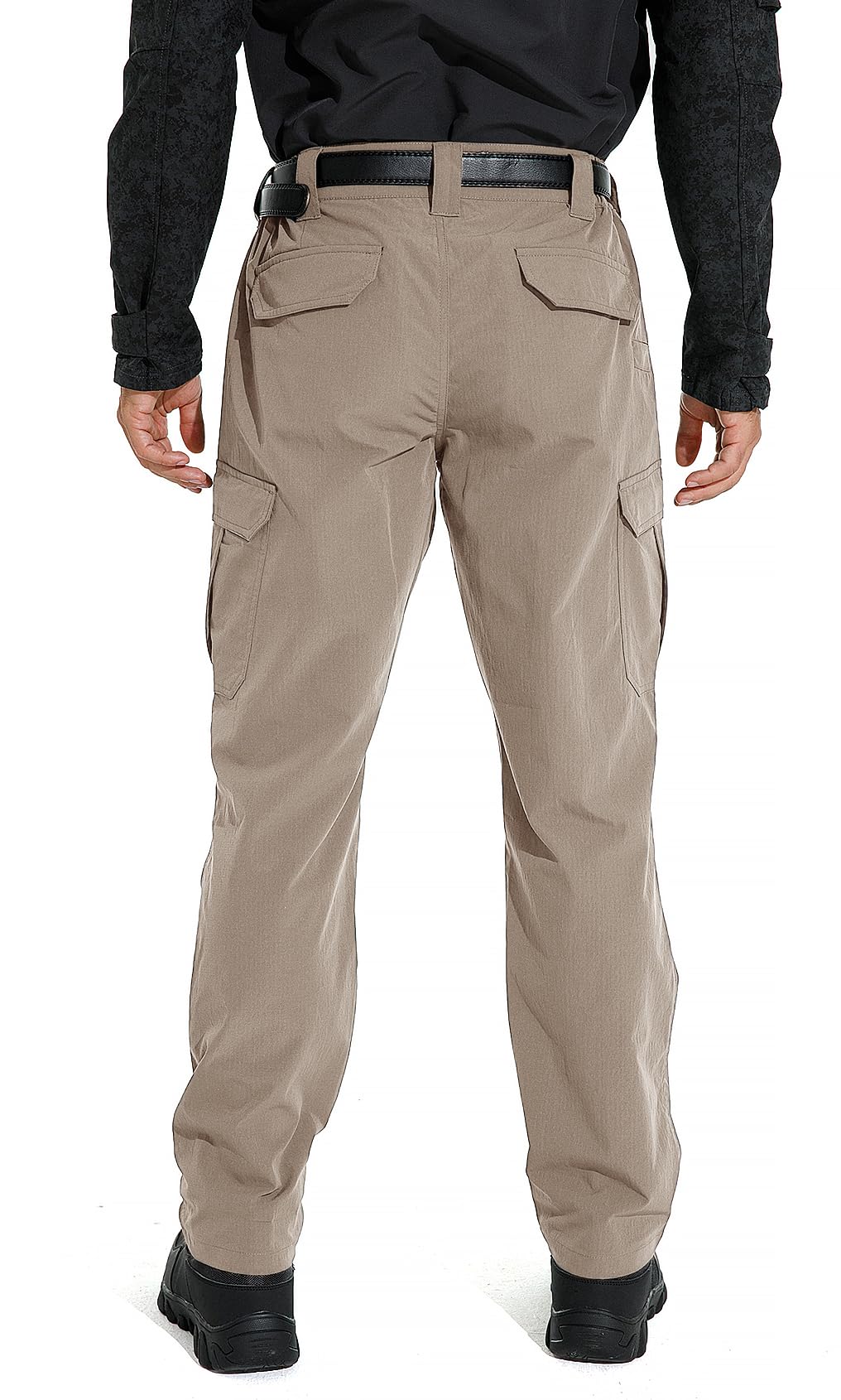 KFUBUO water resistant tactical pants showing protective finish for wet conditions.