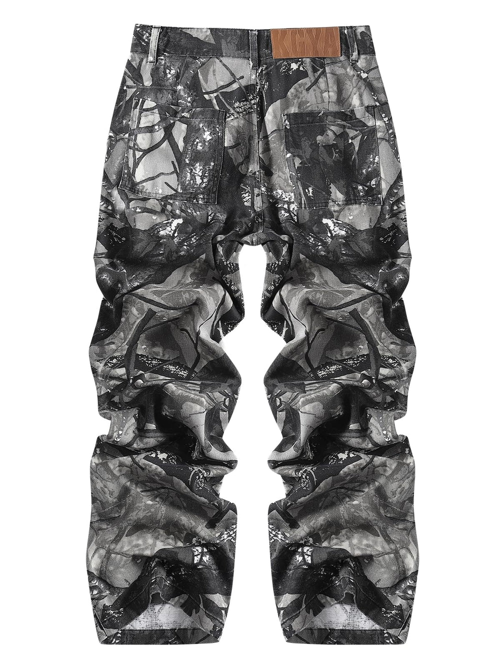 KGYA Men's camo cargo pants back detail showing pockets and fit