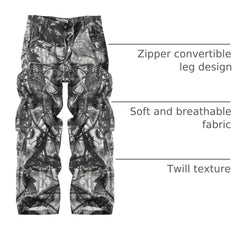 KGYA Men's camo cargo pants zipper-leg closed view with two style options