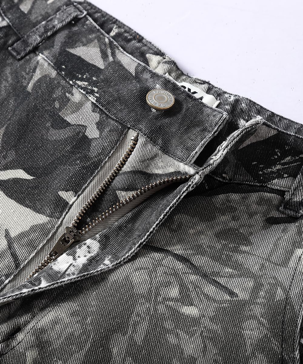 KGYA Men's camo cargo pants zipper-leg open view reveals flare leg option