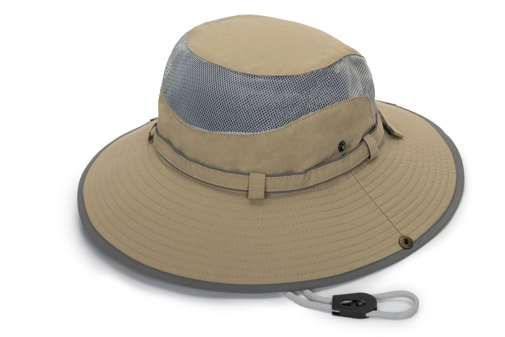Khaki bucket hat with adjustable drawstring inside