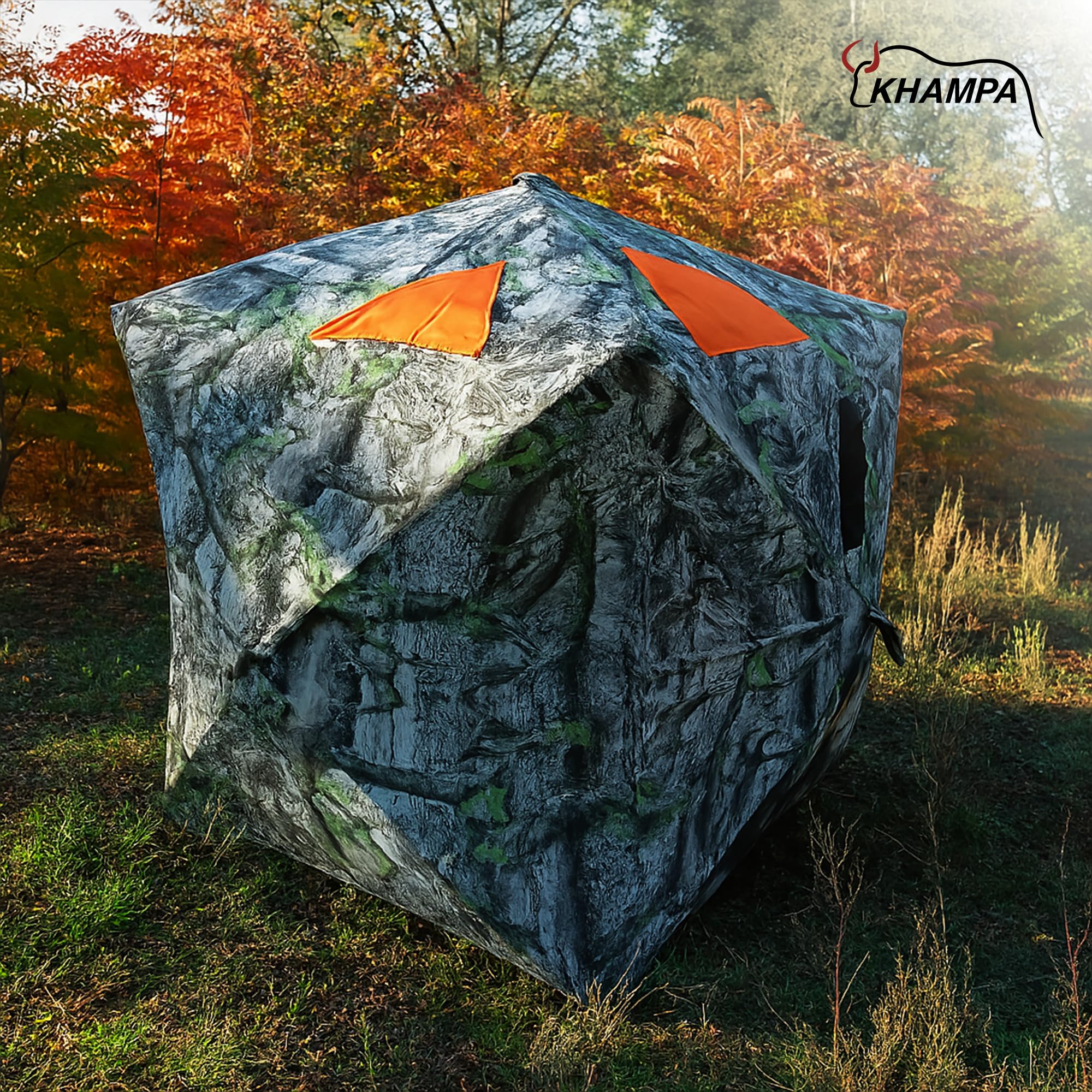 KHAMPA Blaze Orange panel closeup shows durable polyester material