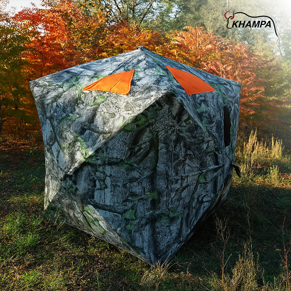 KHAMPA Blaze Orange panel closeup shows durable polyester material