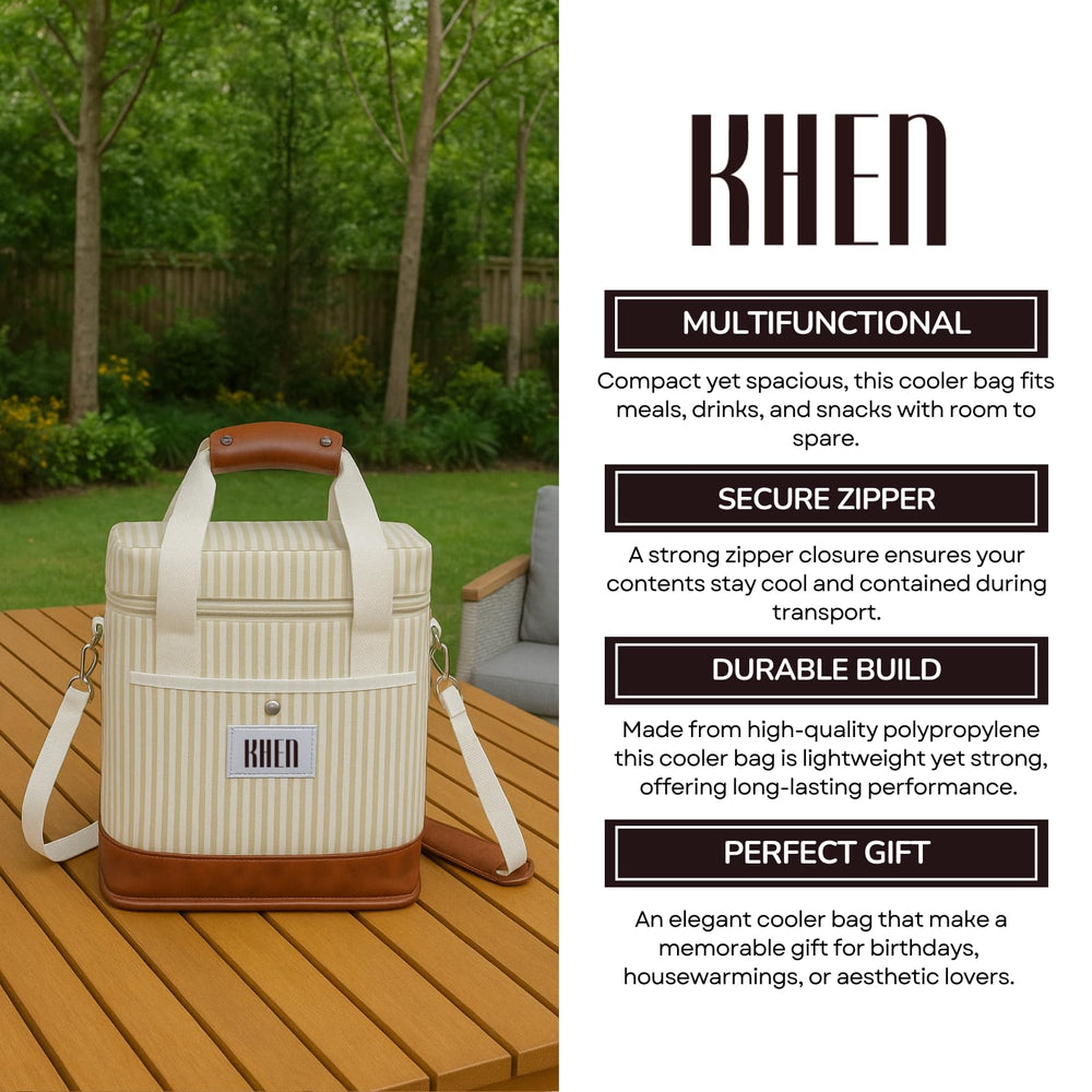 Khen secure-zipper closure keeps contents contained and temperature maintained during transport.