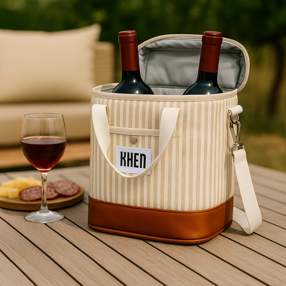 Khen stylish stripe finish and vegan leather accents elevate any outdoor gathering.