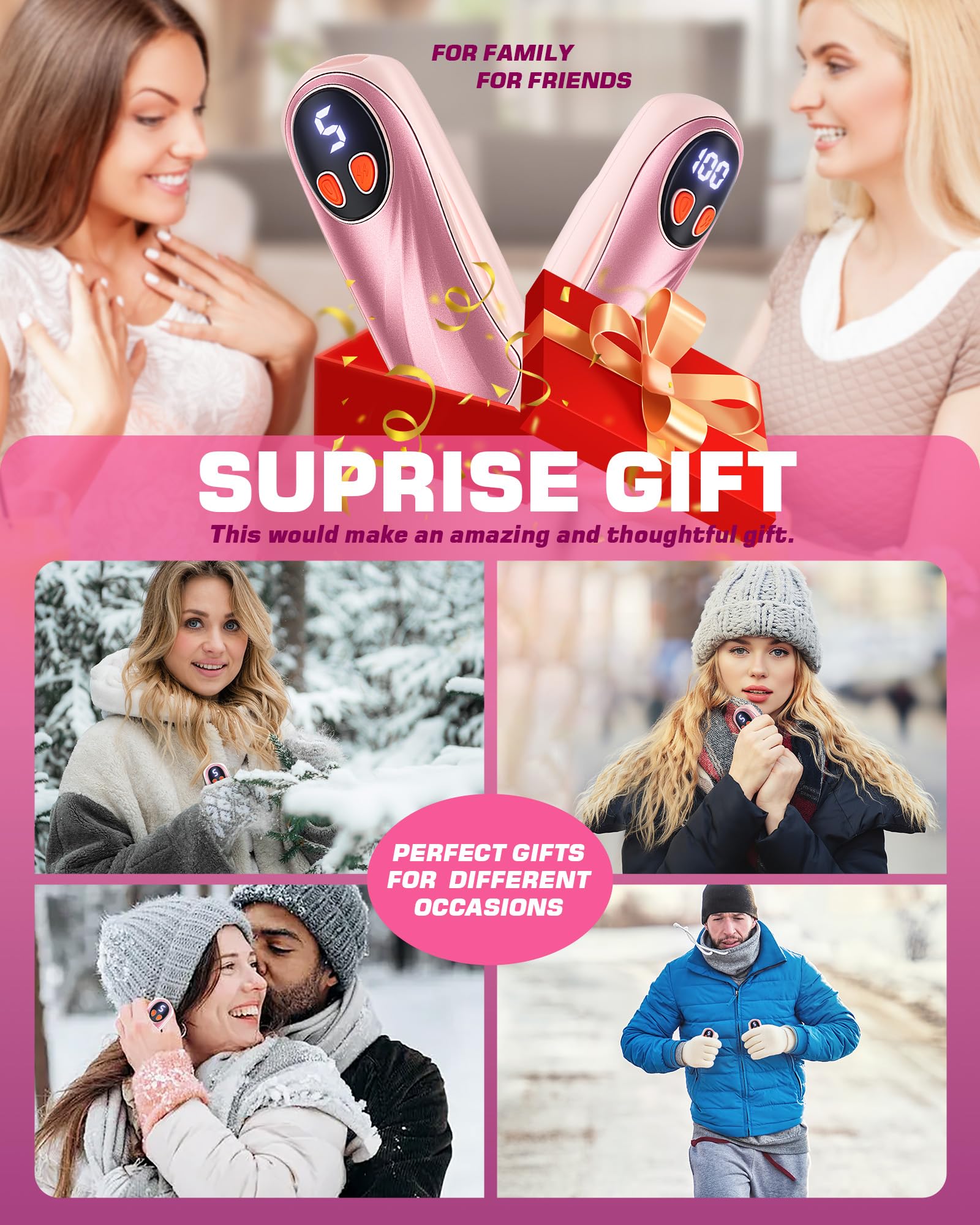 KILeap hand warmers 2-pack heat-level visualization for quick warming during hiking or skiing