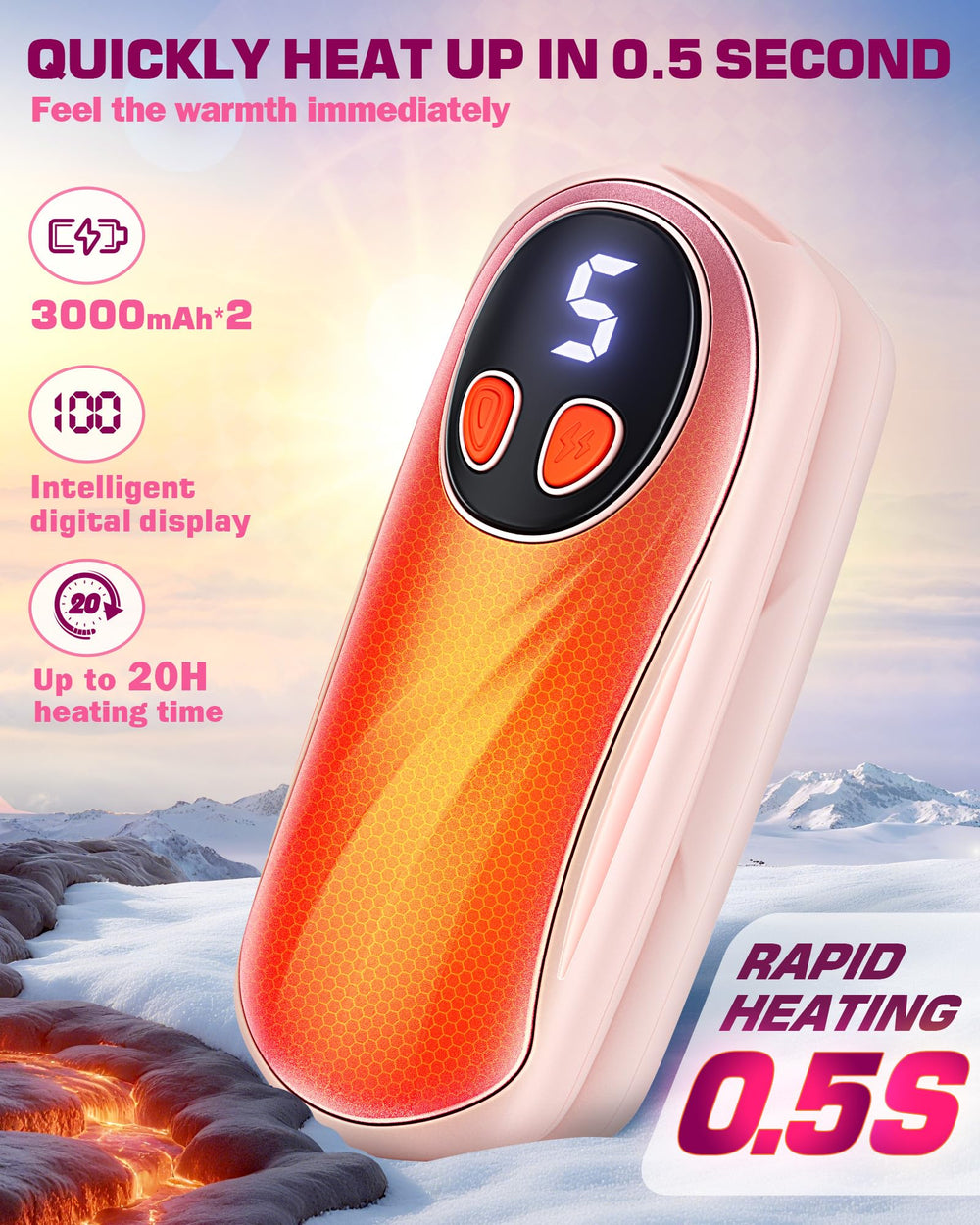 KILeap hand warmers two-pack side view showing compact palm-friendly shape for all-day comfort