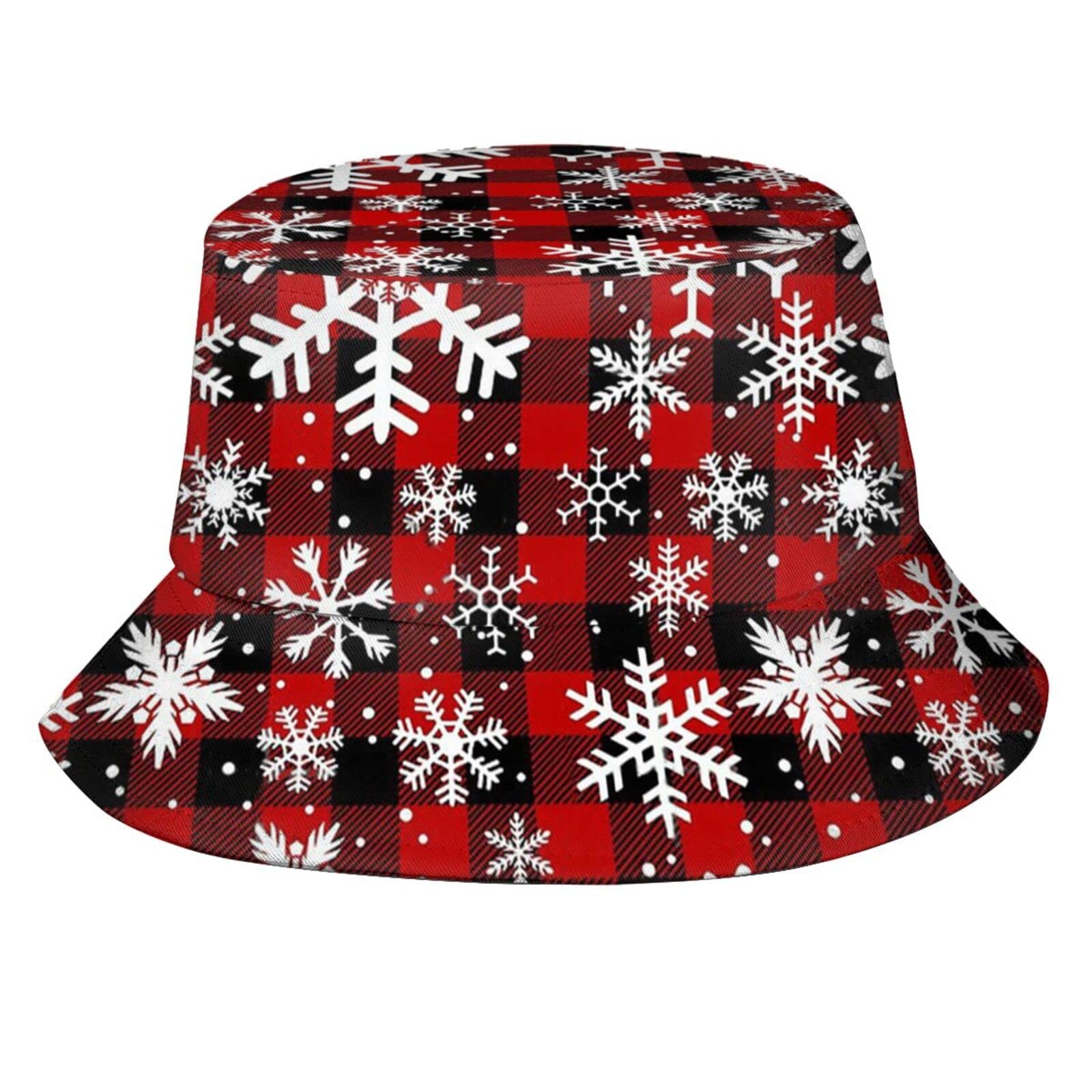 Kicoyuaz Christmas Snowflakes bucket hat, front view, festive style and sun protection.