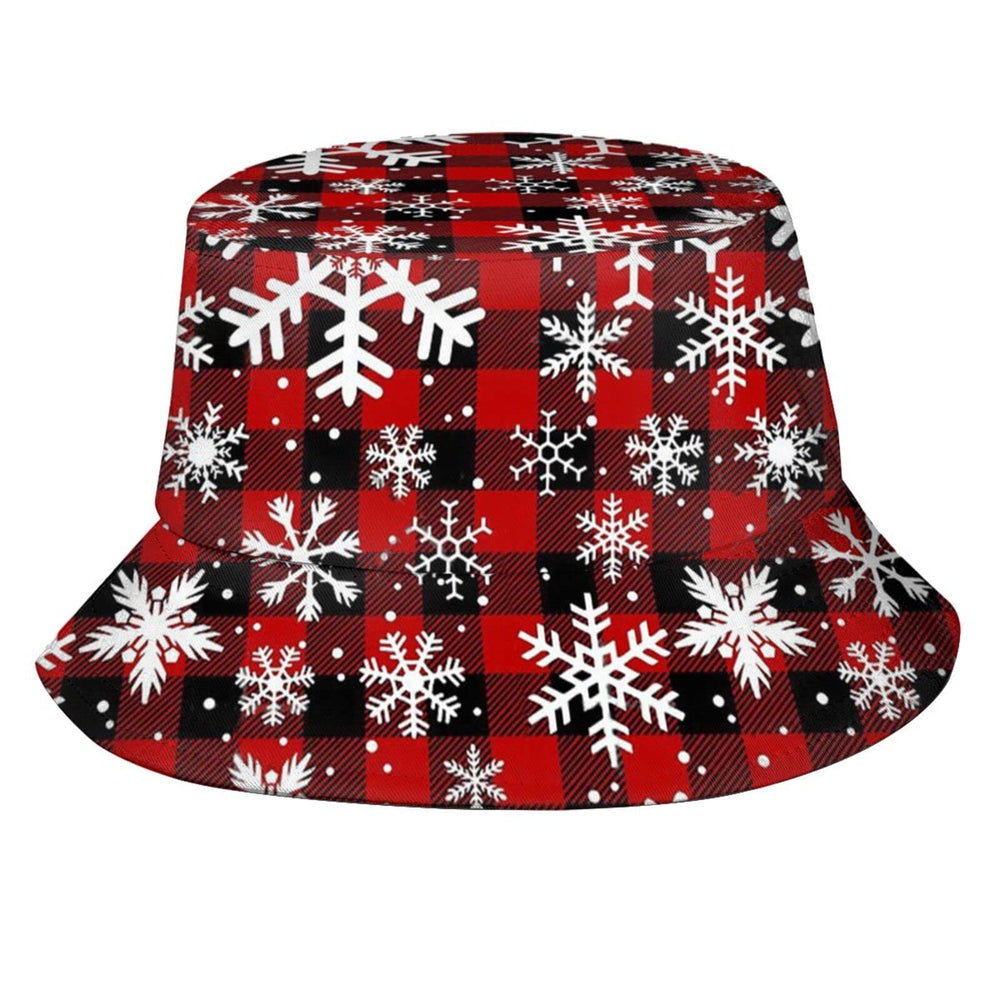 Kicoyuaz Christmas Snowflakes bucket hat, front view, festive style and sun protection.
