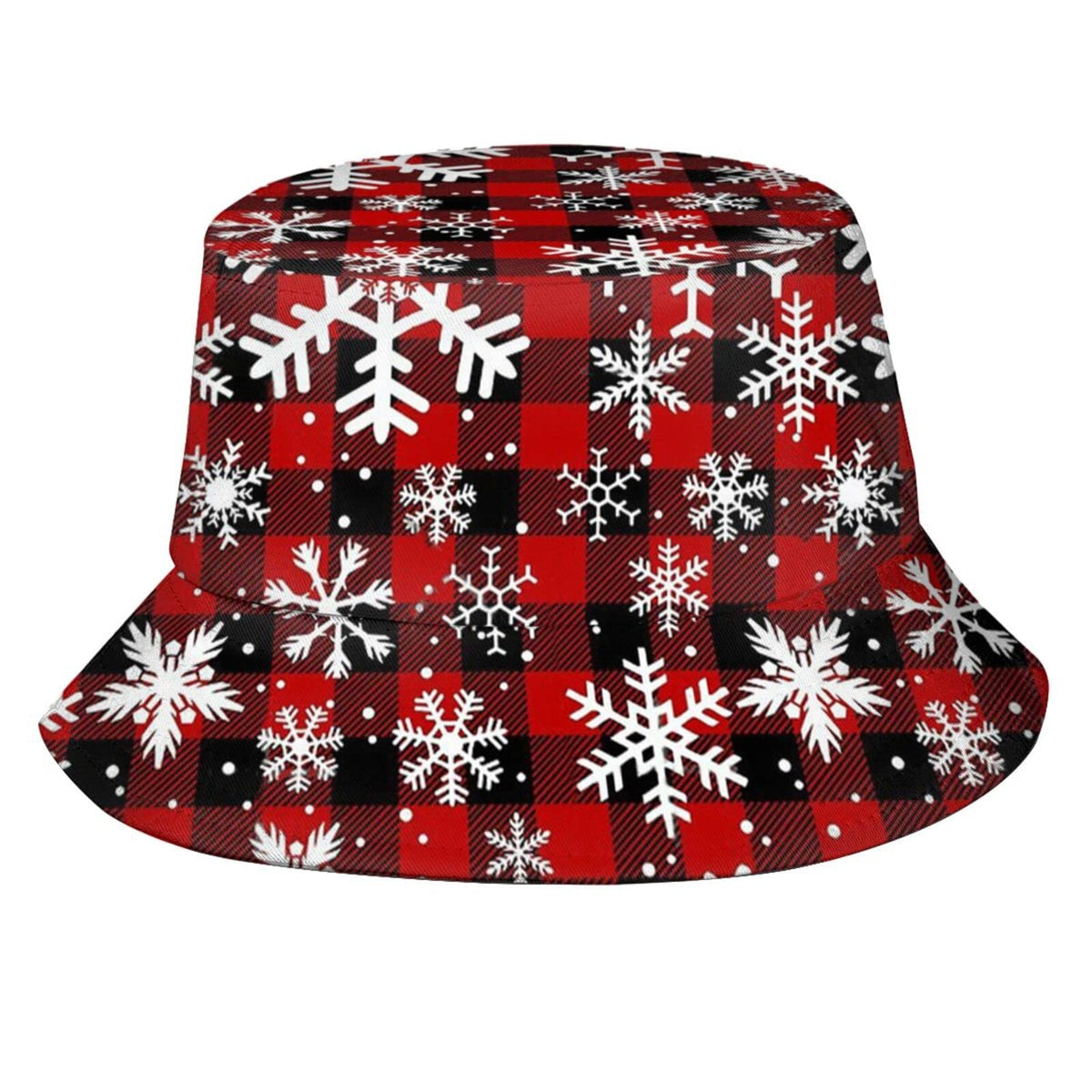 Kicoyuaz Christmas Snowflakes bucket hat, front view, festive style and sun protection.