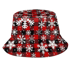 Kicoyuaz Christmas Snowflakes bucket hat, front view, festive style and sun protection.