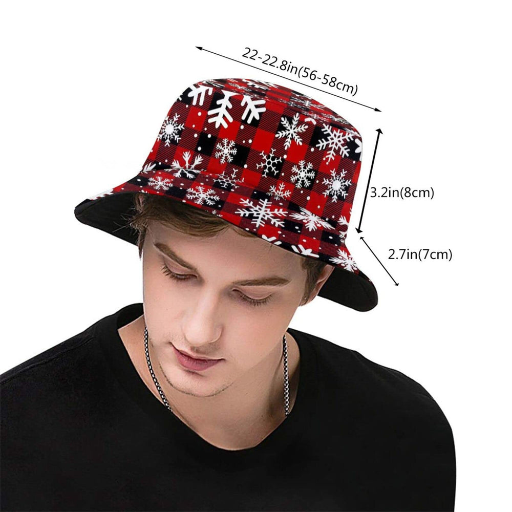 Kicoyuaz Christmas Snowflakes hat on model, unisex fit and fashion appeal.