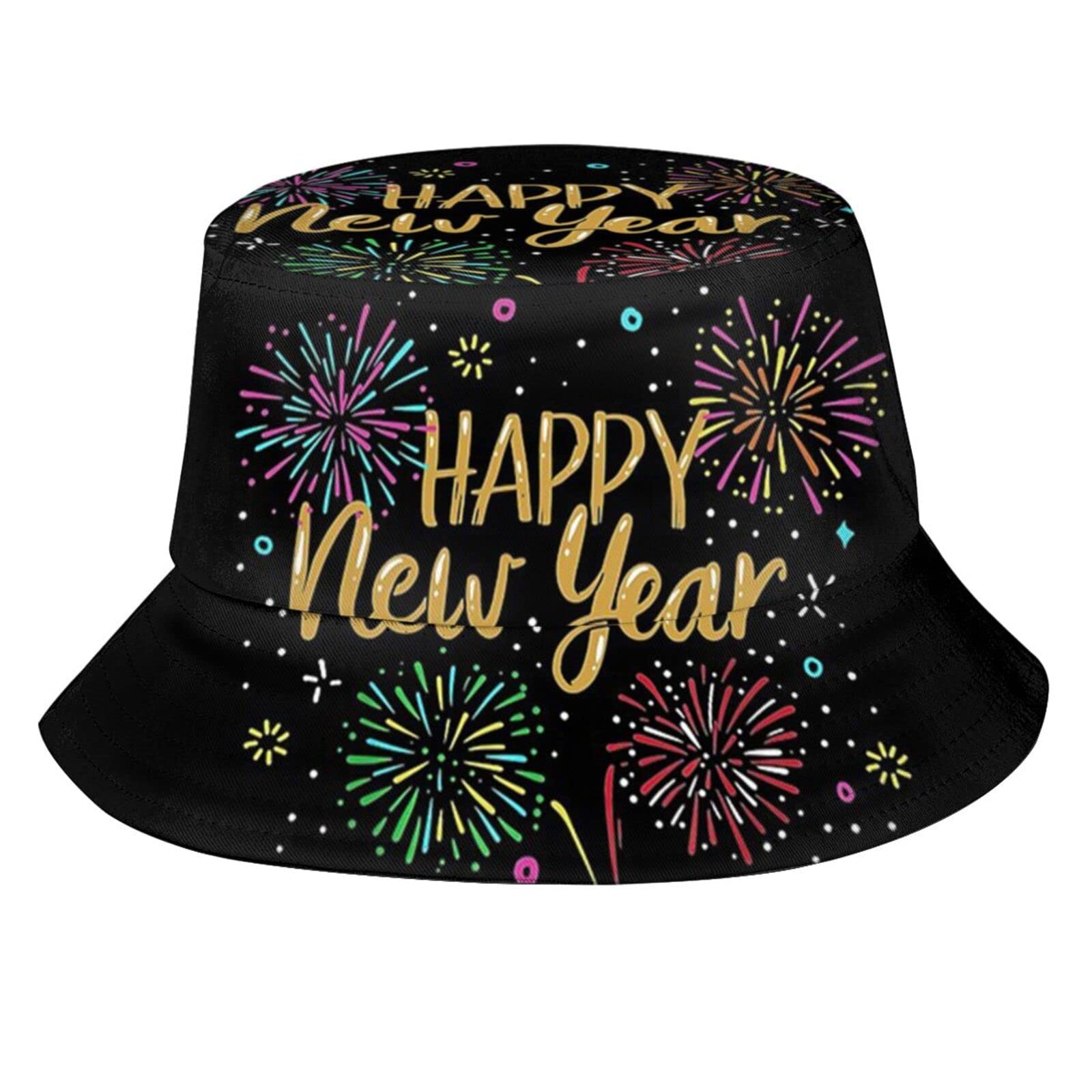 Kicoyuaz Happy New Year bucket hat front view, breathable fabric for all-day comfort