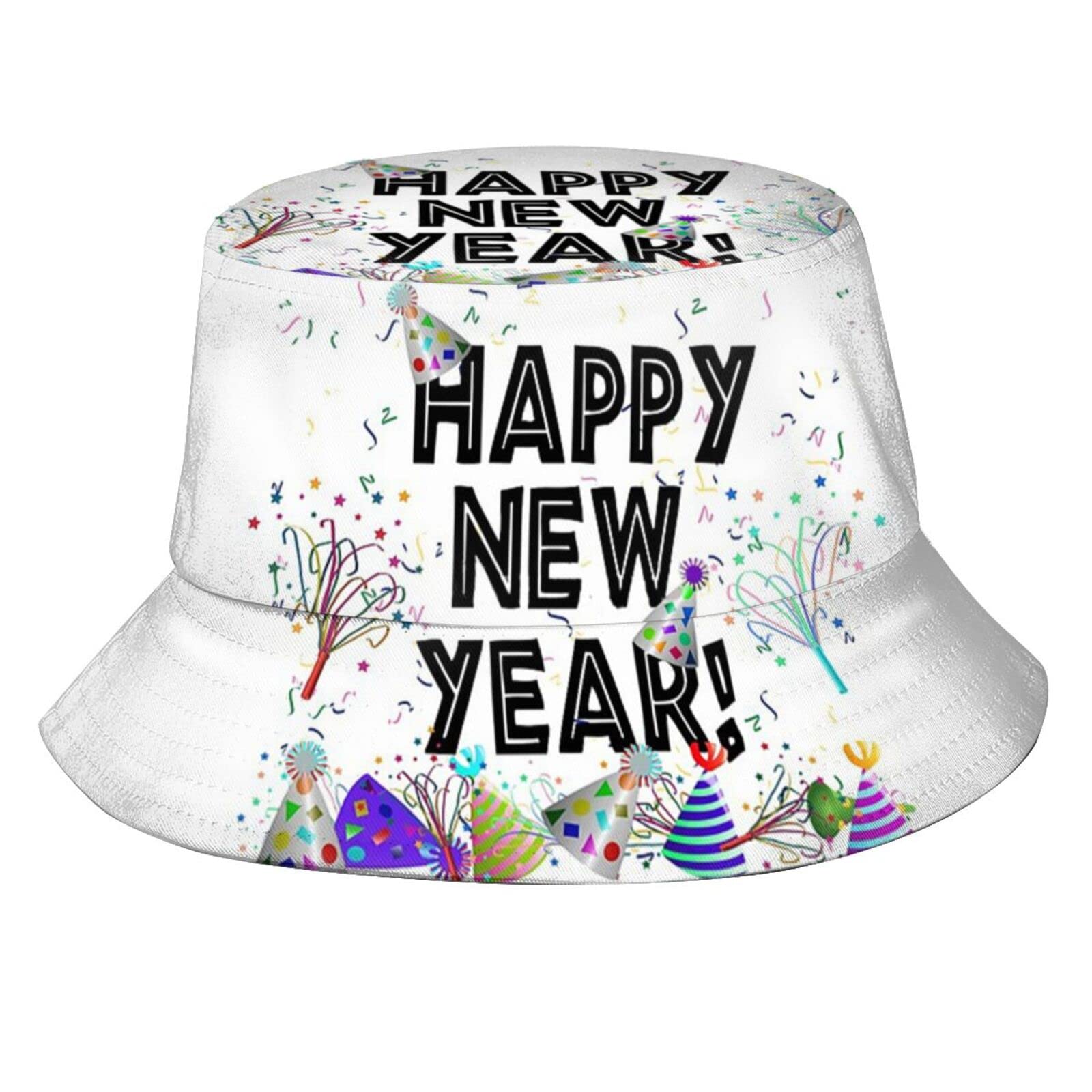 Kicoyuaz Happy New Year bucket hat front view for stylish sun protection