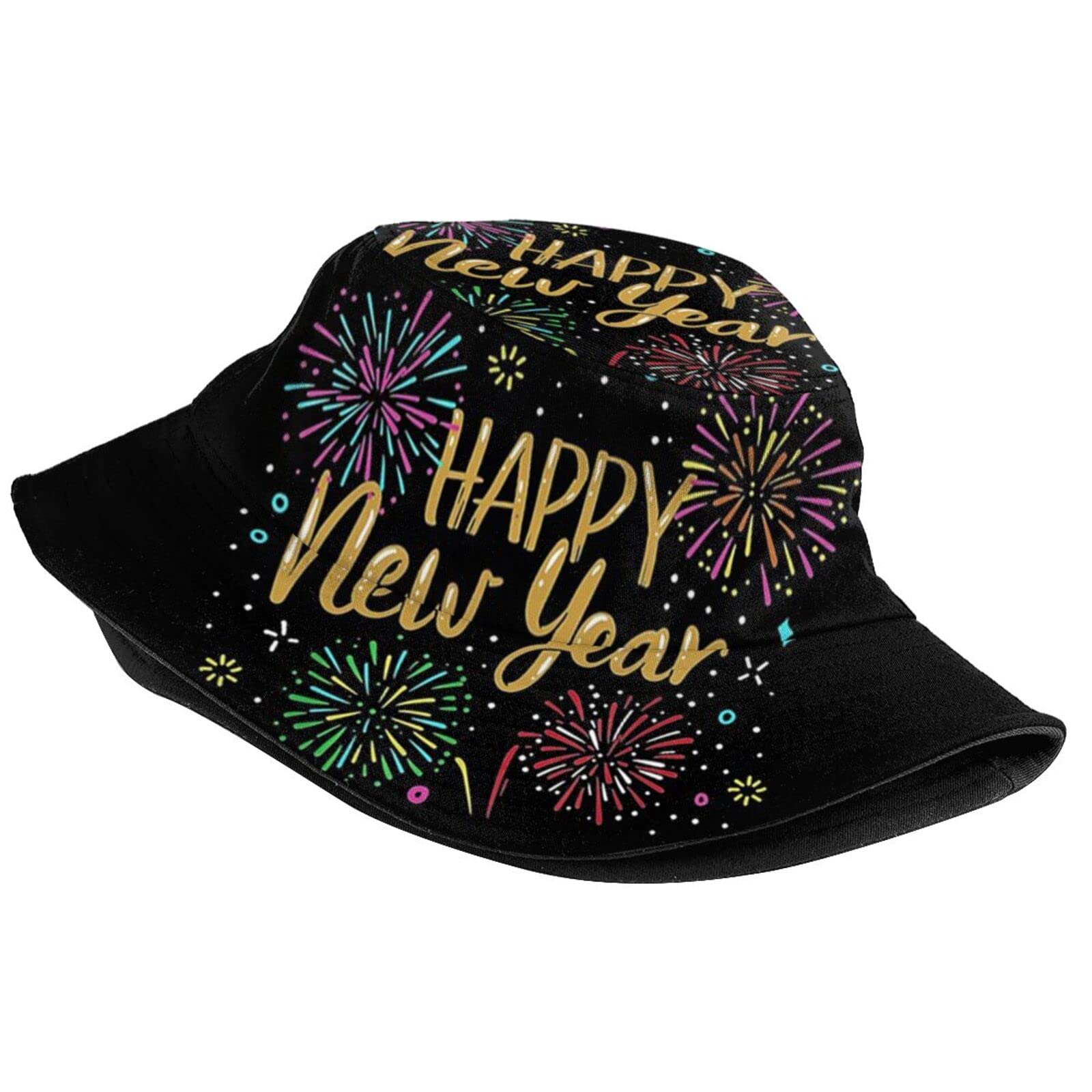 Kicoyuaz Happy New Year bucket hat side view, packable for travel