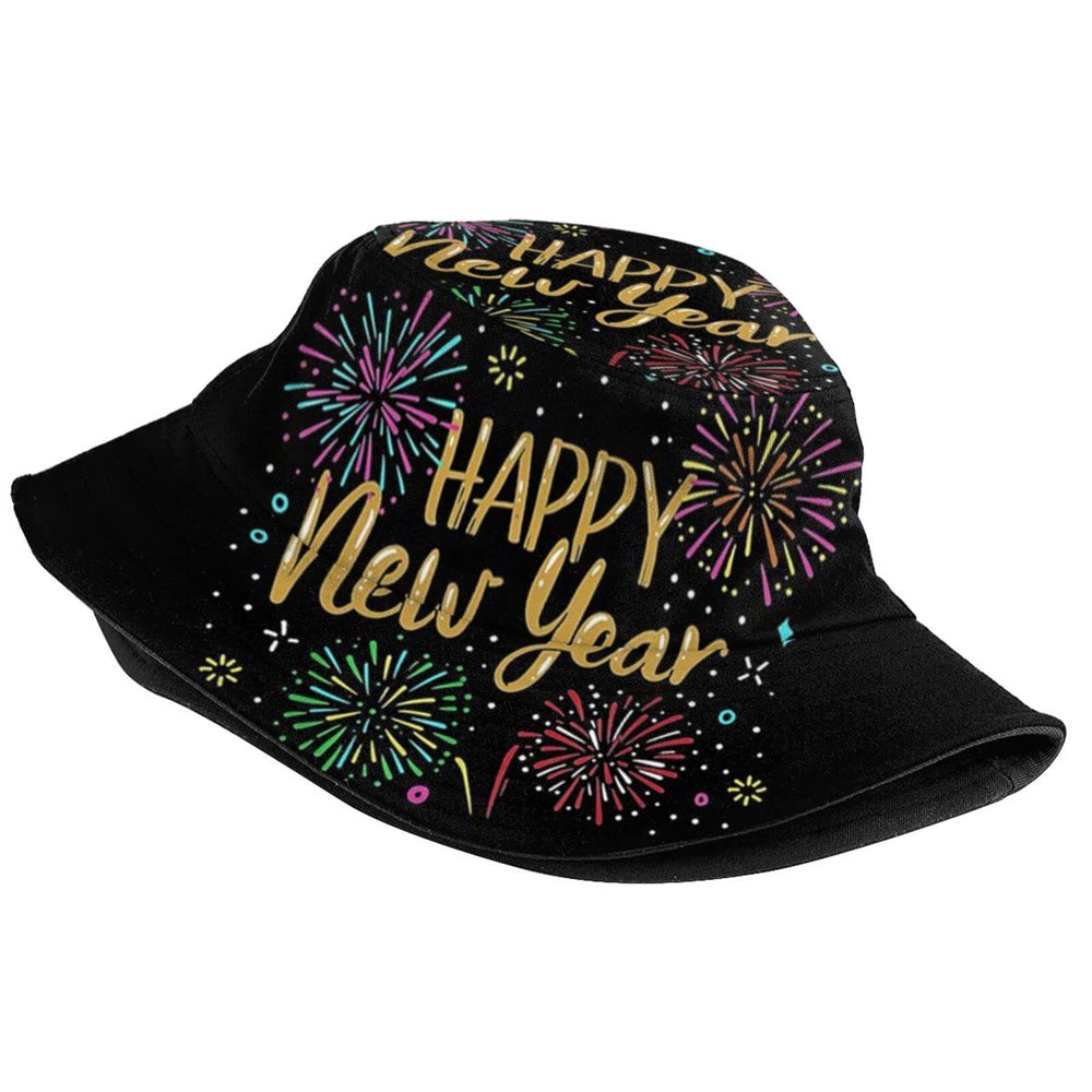 Kicoyuaz Happy New Year bucket hat side view, packable for travel