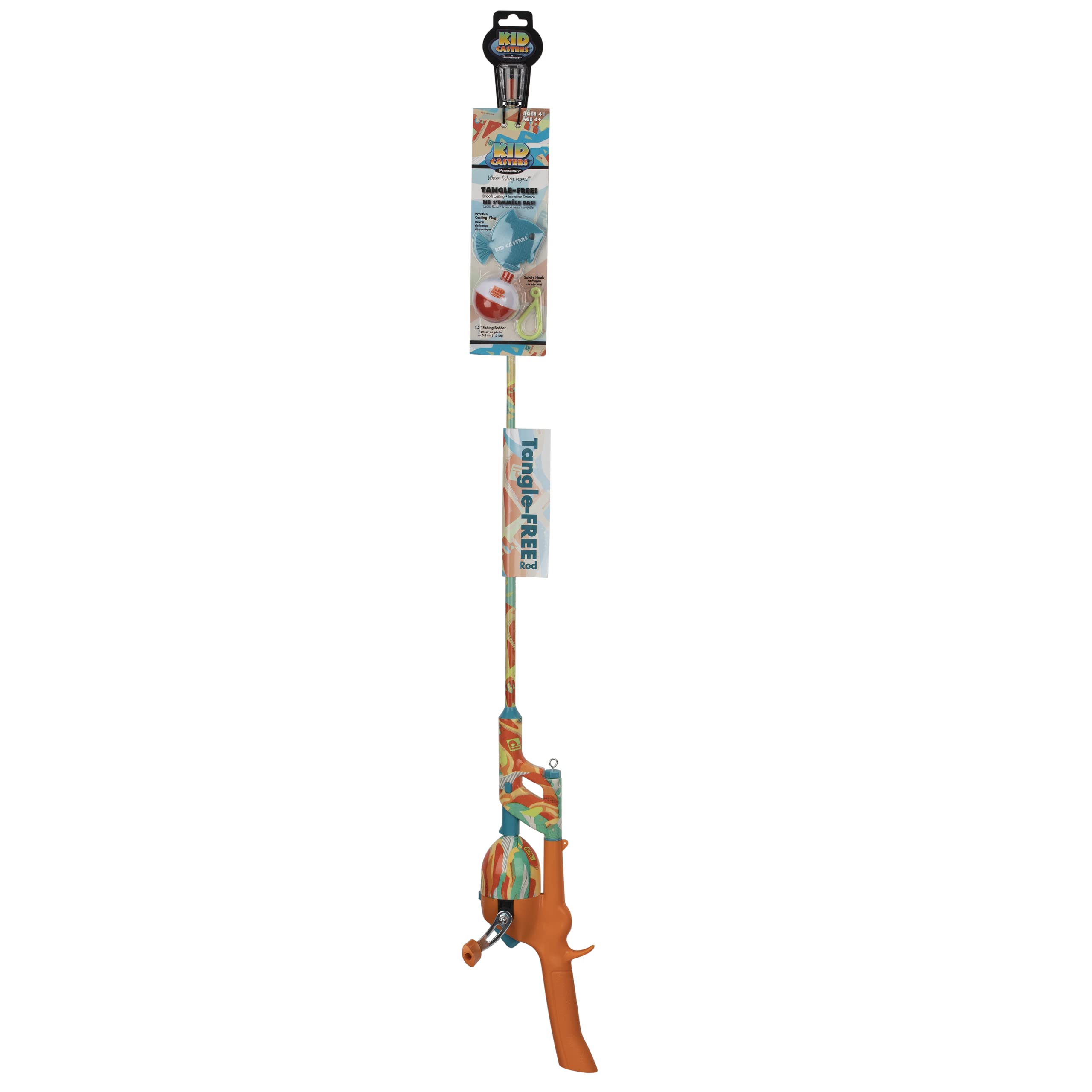 Kid Casters Krazy Tangle-Free Spincast fishing setup with 34-inch fiberglass rod