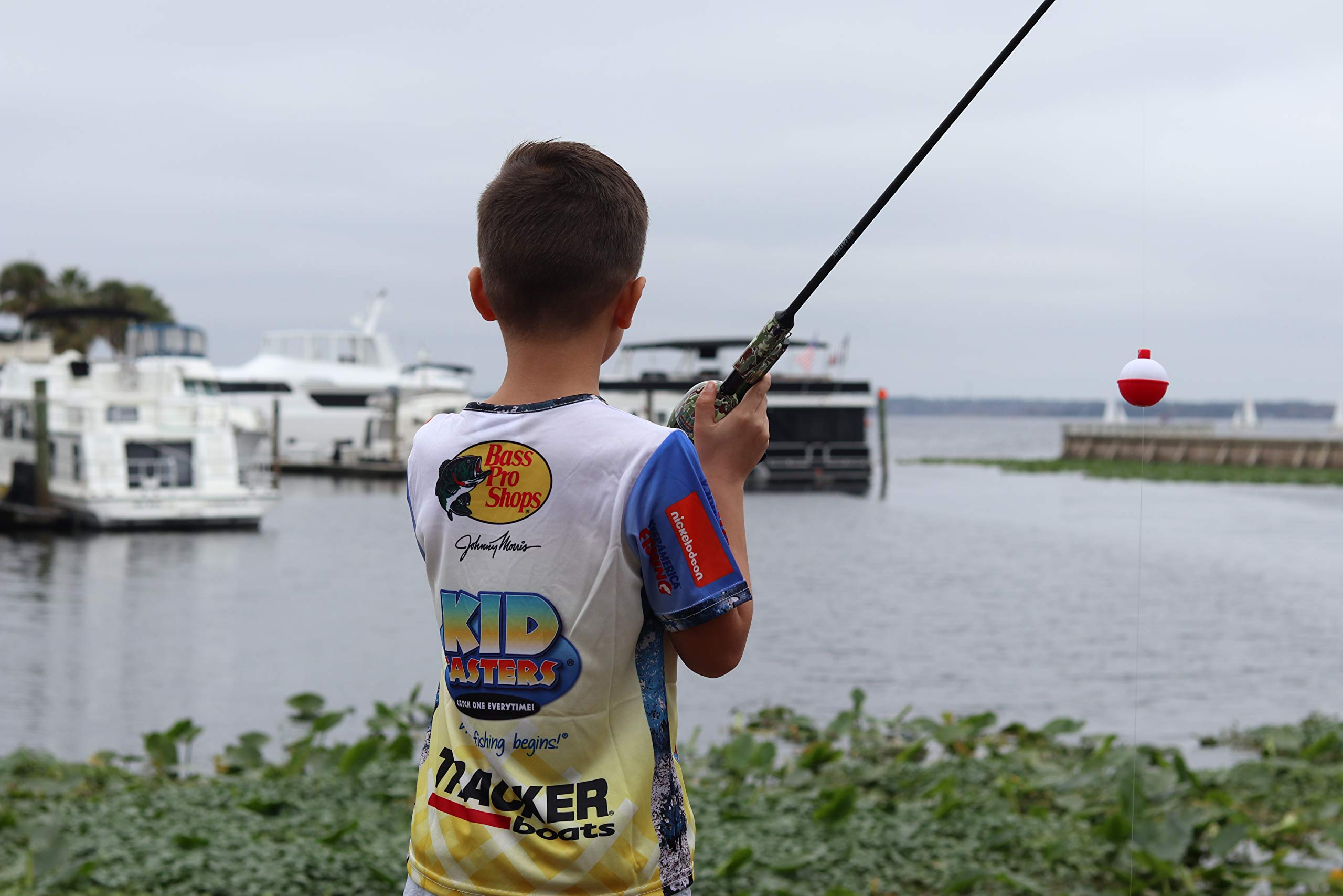 Colorful fish camo pattern with blue accents
