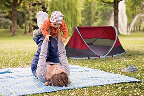 KidCo PeaPod Cranberry folded in its bag for compact packing.