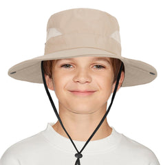 Child wearing breathable wide-brim sun hat outdoors