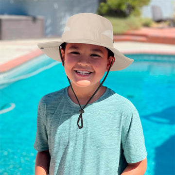 Adjustable back buckle on kids sun hat for secure fit