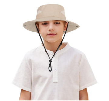 Folded beige sun hat in backpack